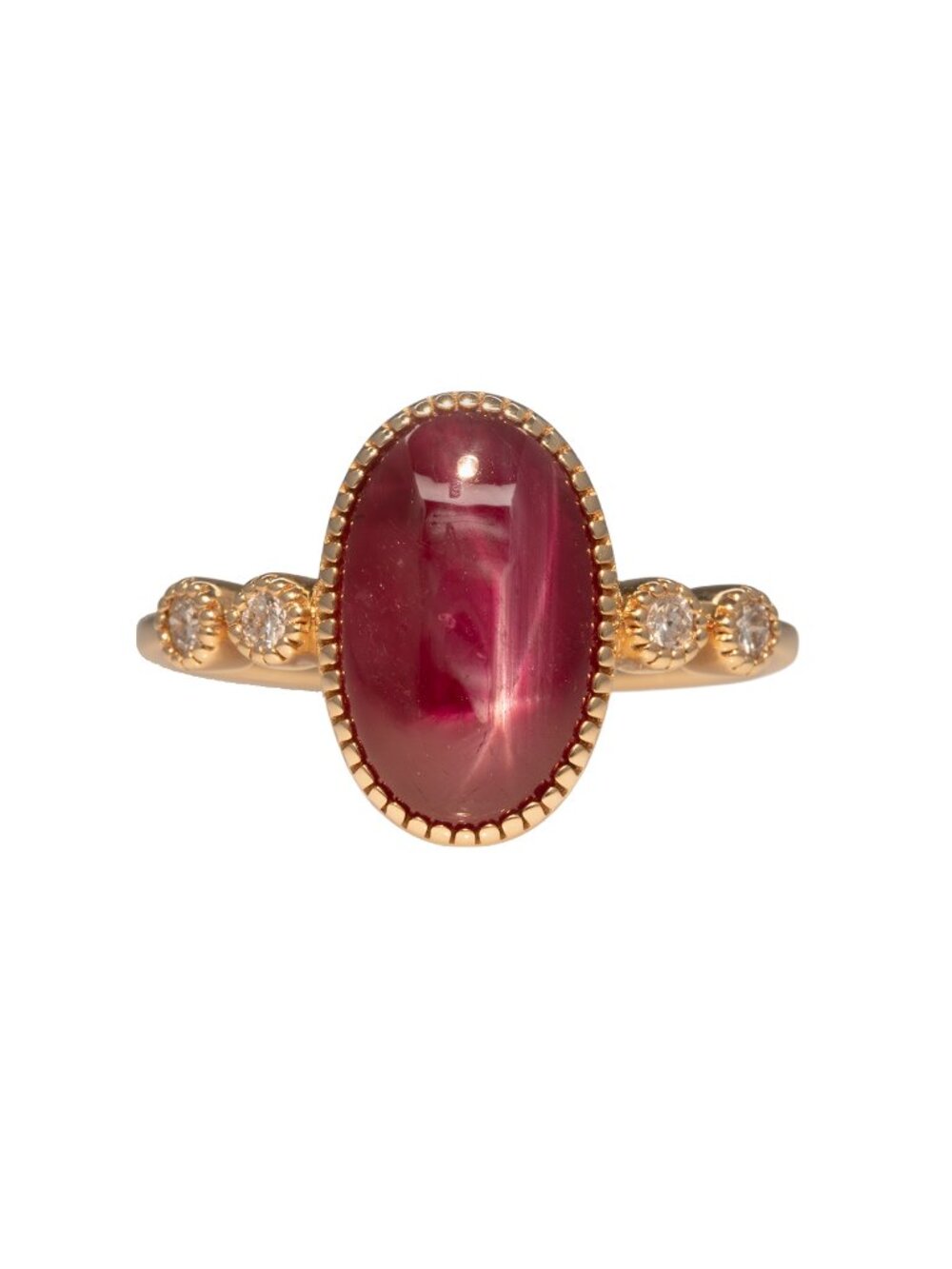3.55Ct Star Ruby Ring with Diamond Accents in Solid 14K Yellow Gold
